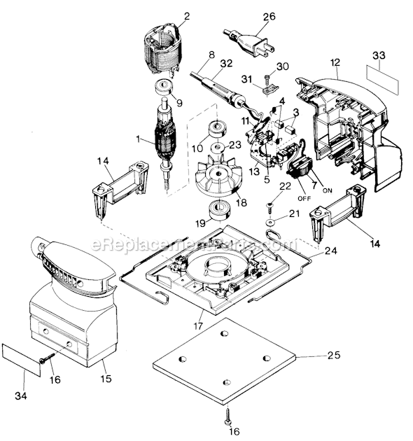 Page A Diagram and Parts List for 7442-04 Type 1 Black and Decker Orbital or Palm Sander